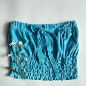 Sky blue terrycloth cropped tube top